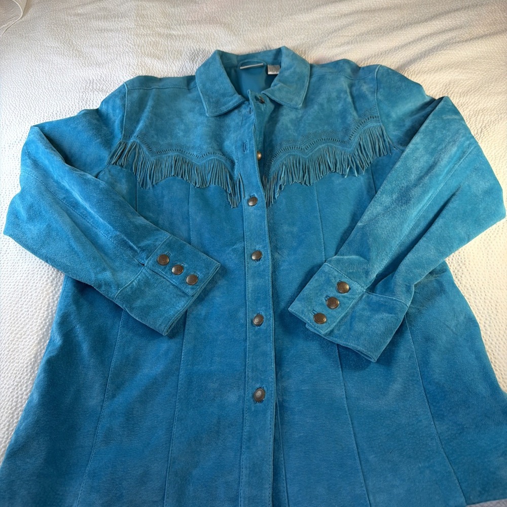 Chico's Leather Jacket Women's M Turquoise Western Cowgirl rodeo Country